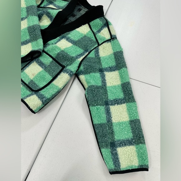 Highland Park Textured Plaid Sherpa Jacket Green Black Trim Streetwear Grunge L - Picture 8 of 10